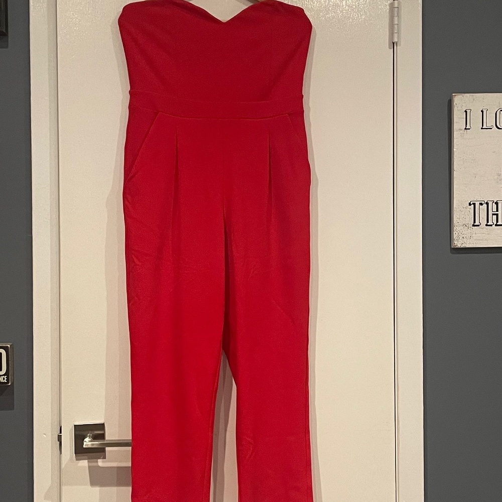 Red Express strapless jumpsuit